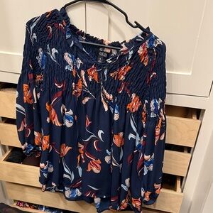 a.n.a Dark Blue and Orange Floral Blouse